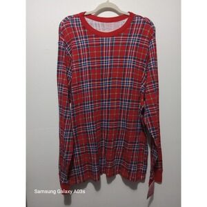 Men's Red Plaid Size L Long Sleeve Christmas Pajama Shirt Casual SleepTop